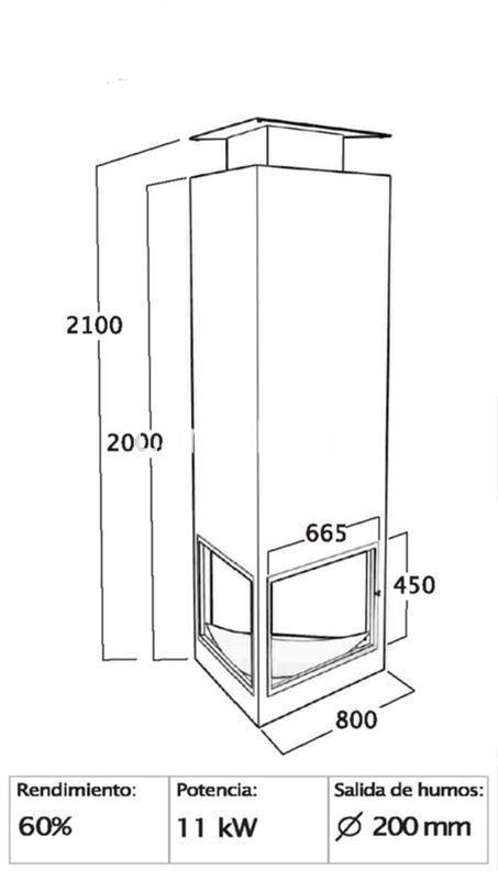 CHIMENEA DE LEÑA CENTRAL TRIANGULAR PARA COLGAR FOCGRUP - Imagen 2