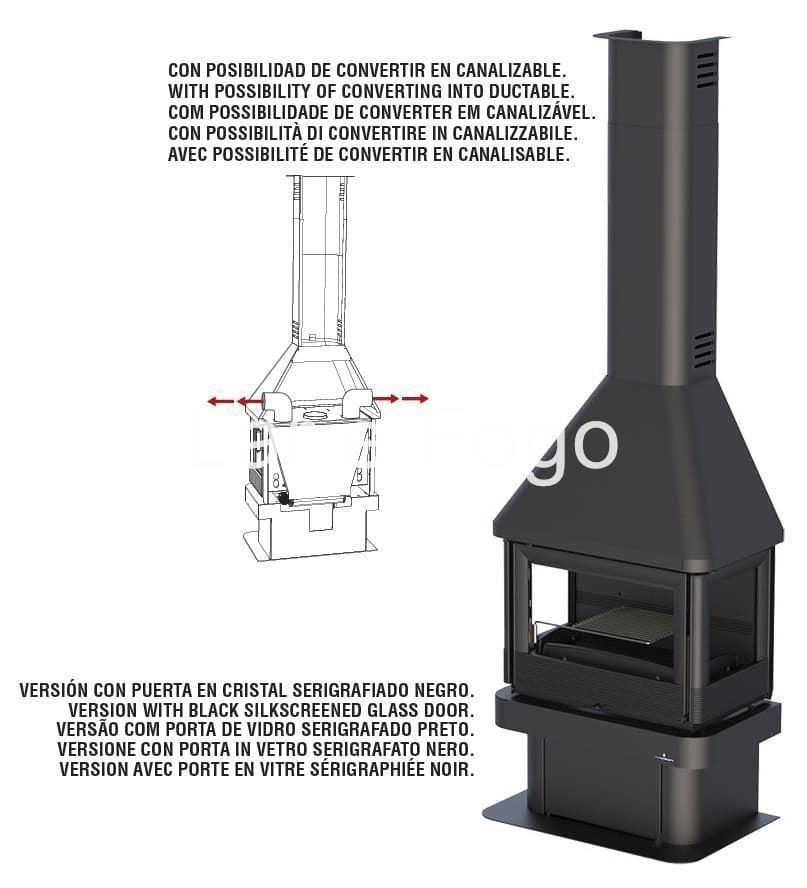 CHIMENEA METÁLICA BRONPI A 3 CARAS CON LEÑERO LISBOA 3C - Imagen 3