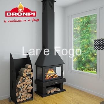 CHIMENEA METÁLICA BRONPI FRONTAL CON LEÑERO HUESCA - Imagen 2