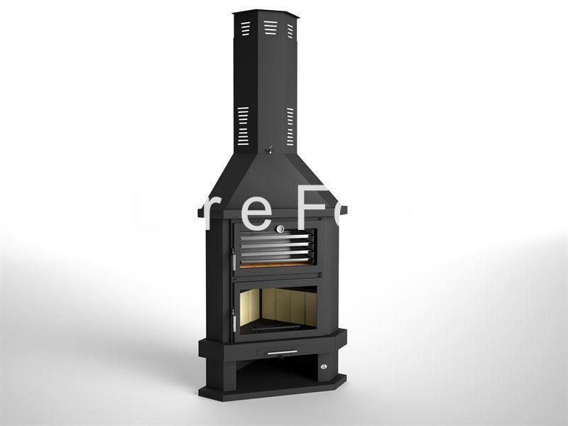 Chimenea metálica de leña de rincón con horno FM C-200-RH - CHIMENEAS