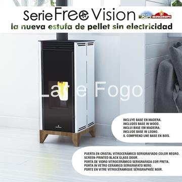 ESTUFA DE PELLET BRONPI SIN ELECTRICIDAD CON BASE DE MADERA FREE VISION - Imagen 1