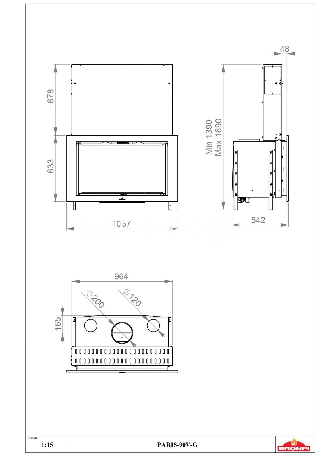 INSERTABLE DE LEÑA BRONPI CON PUERTA DE GUILLOTINA PARIS 90V G - Imagen 8