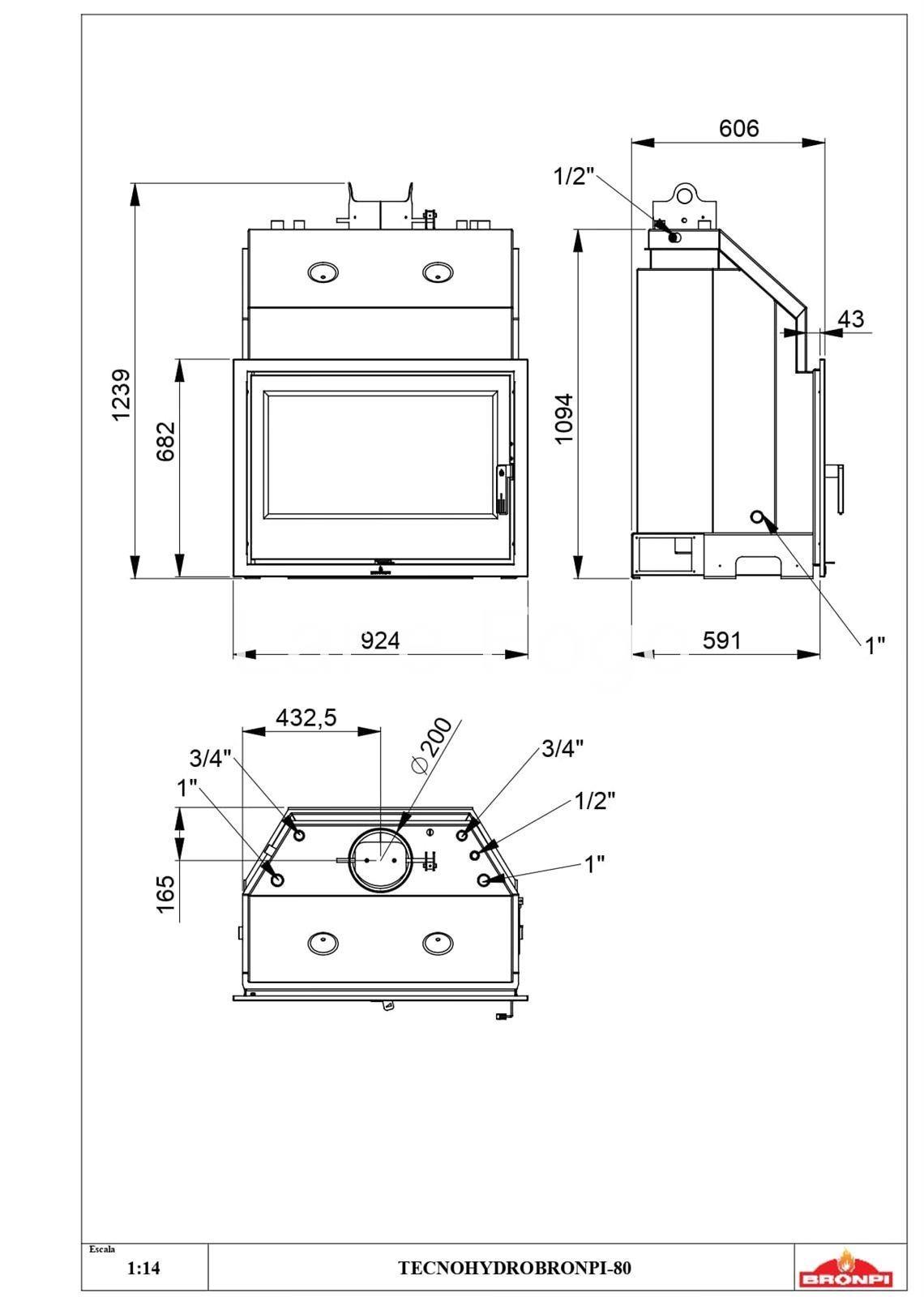 TERMOCHIMENEA DE LEÑA BRONPI TECNO HYDROBRONPI 80 - Imagen 7